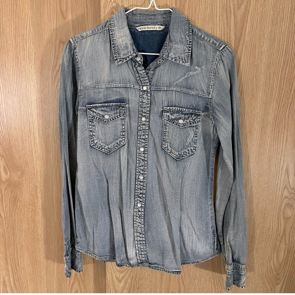 Denim Blue Snap Down Boyfriend Retro Shirt